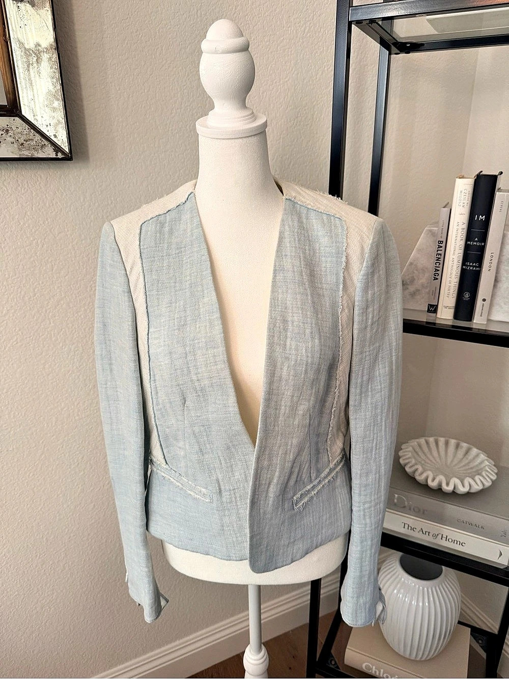 Rebecca Taylor Blue & Cream Linen Blazer Size 4